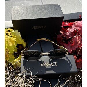 Versace VE2274 100287 Gold/Dark Grey Oval Women Sunglasses Authentic